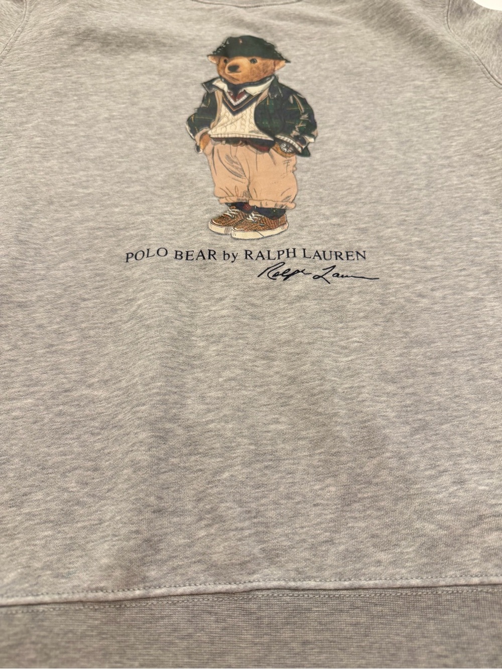 Ralph Lauren Polo Green Plaid Polo Bear Boys Grey Sweatshirt - Picture 5 of 14